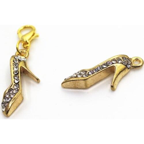 2018 New 20pcs Gold High Heel Shoe charms lobster clasp dangle charms DIY bracelet&bangle hanging charms jewelry accessory