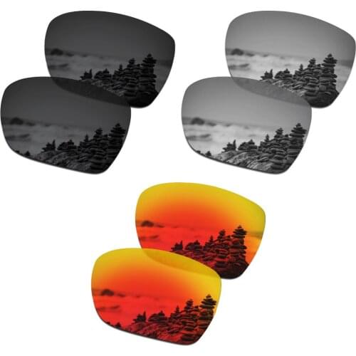 SmartVLT 3 Pieces Polarized Sunglasses Replacement Lenses for Oakley Dispatch 1 Black and Silver Titanium and Fire Red
