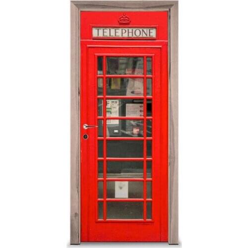 3D Door Sticker Telephone Booth Mural Wall Sticker DIY Door Cover Kitchen Home Decoration Accessories Modern 3d Wall Stickers