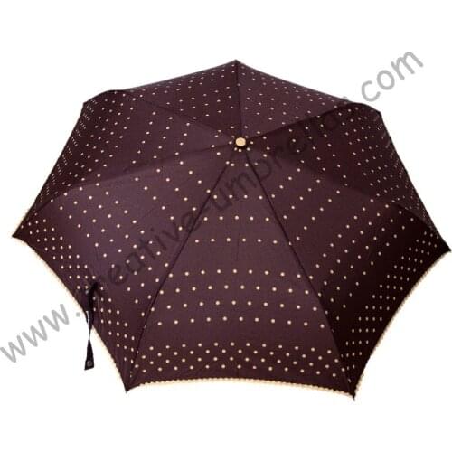 7 fiberglass ribs pocket ladies parasol,dot printed design,windproof,UV protecting,superlight alloy compact Spain umbrellas
