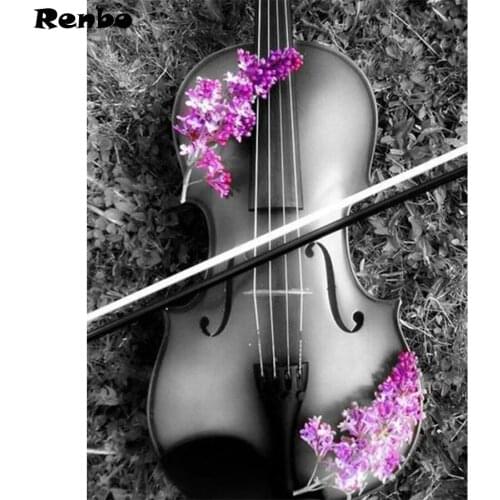 DIY Diamond Painting 5D Full Square round drill Violin lavender flower Diamond Embroidery Diamond Mosaic Religion Rhinestone new