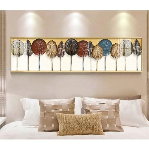 Banner Golden trees leaves Forest Abstract Modern Nordic style Decorative Picture Canvas Wall Art Poster for room office decor