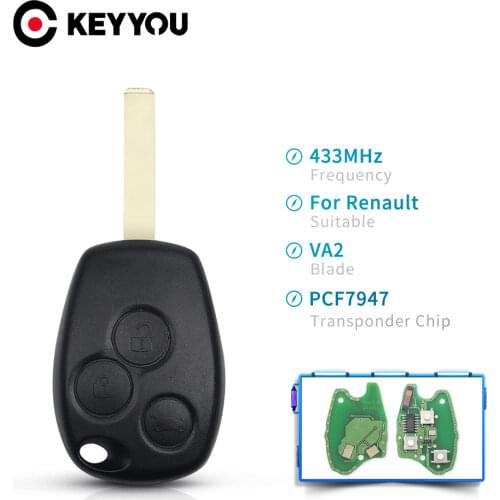 KEYYOU Uncut 3 Buttons 433MHz Remote Control Car Key Fob For Renault Trafic Vivaro Primastar Movano Dacia PCF7947 / PCF7946 Chip