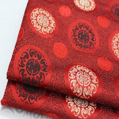 CF403 1Yard Red Circle Brocade Jacquard Fabric Chinese Silk Brocade Fabric For Women Cheongsam Qipao Fabric Wedding Dress Fabric