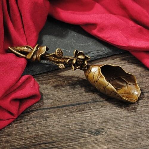 Pure Copper Dharma Teaspoon Ornaments Brass Lotus Tea Shovel Tea Set Tea Ceremony Accessories Home Teatable Decoration Crafts