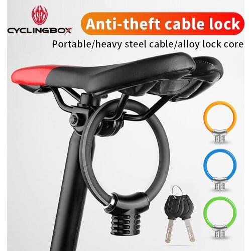 CyclingBOX Bicycle Lock Portable Bike Lock MTB Accessories Road Bicycle Sturdy Cable Steel Lock Security Equipment accessories