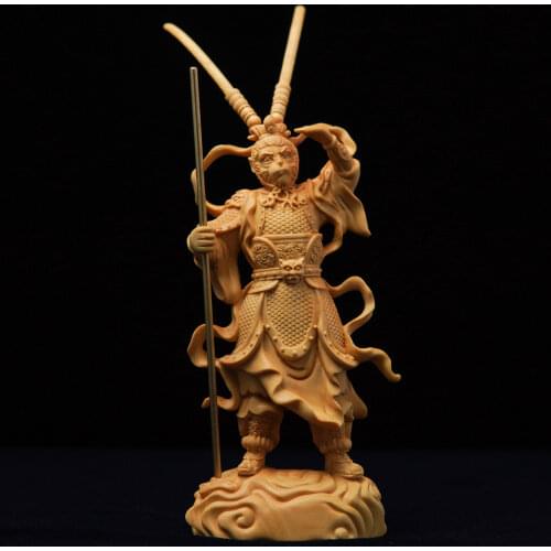 23CM Sun wukong Gallant Monkey king Wood statue China doll gift carved decor Figurine home decoration Miniature