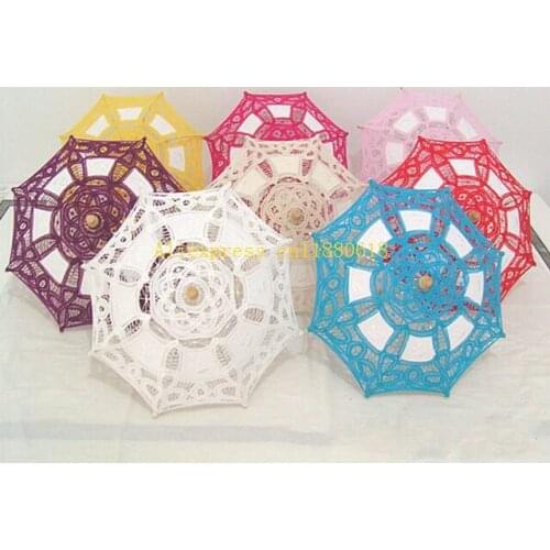 20pcs/lot Free Shipping Newest Children Cotton Lace Parasols Craft Wedding Flower Embroidery Umbrella Girl Parasol 7 Colors
