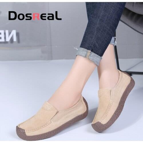 Dosreal 2020 Winter Women Flats Shoes With Fur Women Slip On Flats Loafers Suede Leather Shoes Handmade Rubber Boat Shoes