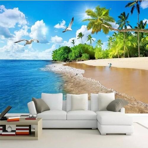 Custom Photo Murals Seascape Beach Coconut Tree 3D Wall Paper For Living Room TV background Decor Wall Covering