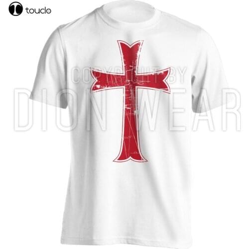 New MenS Crusader Knights Templar Distressed Christian Cross Jesus Christ T-Shirt Cotten Tee Shirt