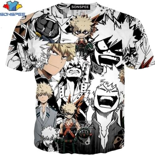 Funny Comics Anime My Hero Academia Bakugou Katsuki Cute Faces 3D Print Mens T-shirt Casual Tshirt Harajuku Summer T shirt Tops