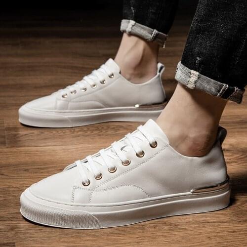 Men Casual Shoes lace up Fashion Brand Men Shoes Genuine Leather Flats Sneakers For Mens Luxury Brand white Walking Shoes Man