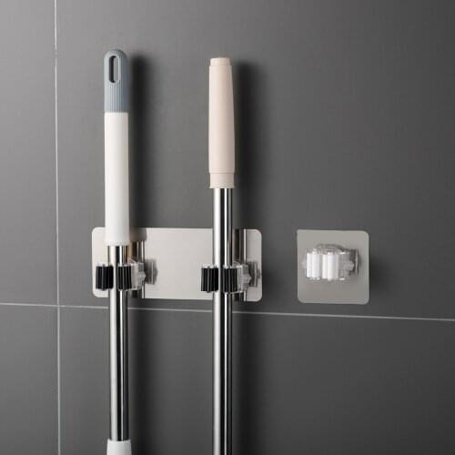 Mop Hook Free Punching Bathroom Storage Rack Strong Viscose Wall Hanging Broom Hanger Mop Clip