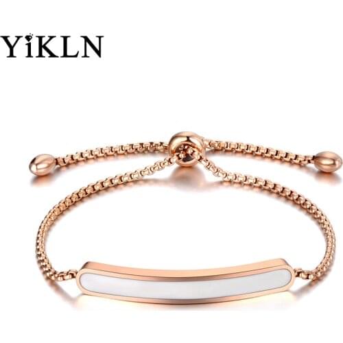 YiKLN Titanium Stainless Steel Black/White Glaze Chain & Link Bracelets For Women Rose Gold Adjustable Size Bracelet YB19070