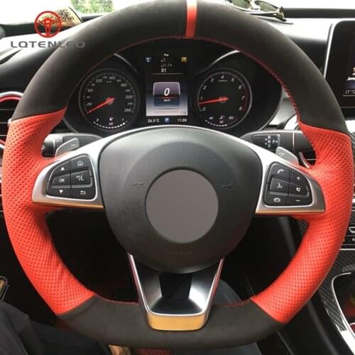 LQTENLEO Red Leather Black Suede Car Steering Wheel Cover for Mercedes Benz C200 C250 C300 B250 B260 A200 A250 CLA220 CLS400