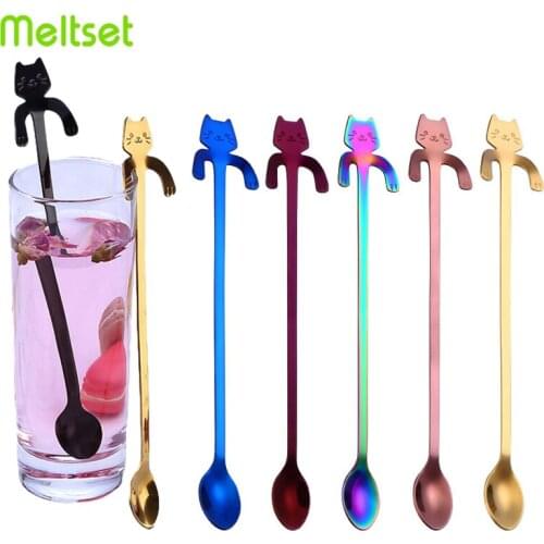 Cute Cat Coffee Spoon Creative Stainless Scoop Snack Dessert Fruit Ice Cream Spoons Teaspoons For Coffee Dinnerware