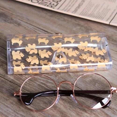 Kawaii Transparent Plastic Eye Glasses Protector Case Metal Button Sunglasses Box Animal Pencil Case PVC Portable glasses Box