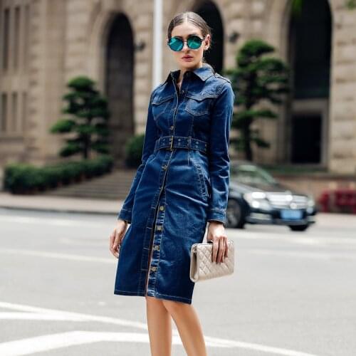Top Fashion Womens Casual Overcoat Cotton Long Trench Brand Female Denim Clothing Jeans Blue Color Single Breasted Coats 4XL