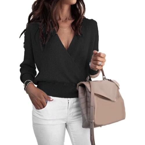 Fashion Deep V Neck Sweater Knitted Fashion Womens Sweaters Winter Tops For Women Pullover Pull Femme Truien Dames