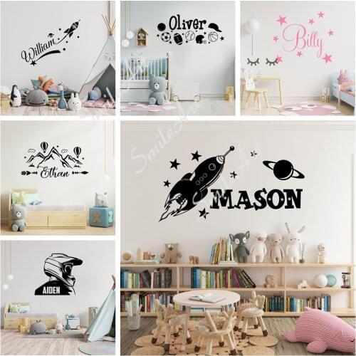 Cartoon Custom name Rocket spaceship Home Decorations Pvc Decal Living Room Bedroom Art Decor Wallpaper
