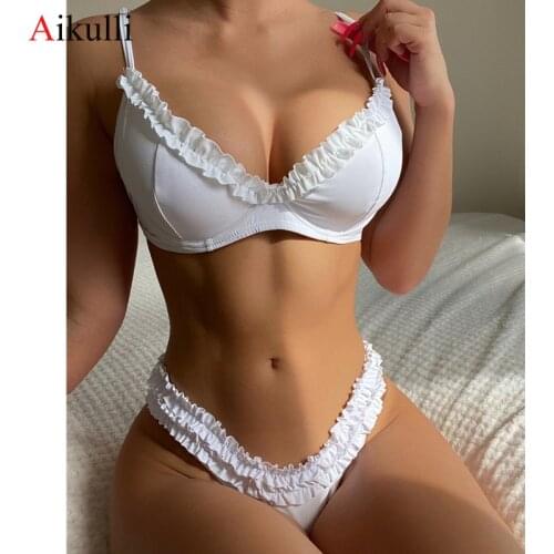 New Sexy Ruffle Bikinis Swimwear 2021 Swimsuit Women Underwire Bra Cup Bikini Set Summer Beach Wear Swimming Bathing Suit Solid