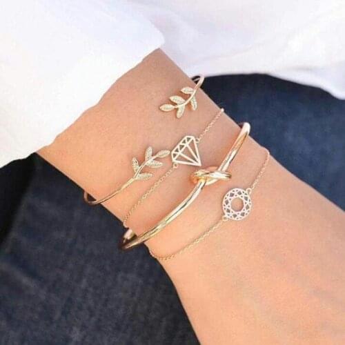 New retro leaves knotted hollow ladies bracelet set