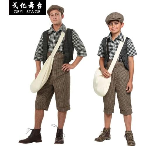 Cosplay childrens day performance clothes the newspaper giver in the 1920s, children and adults selling newspaper mans Sanmao