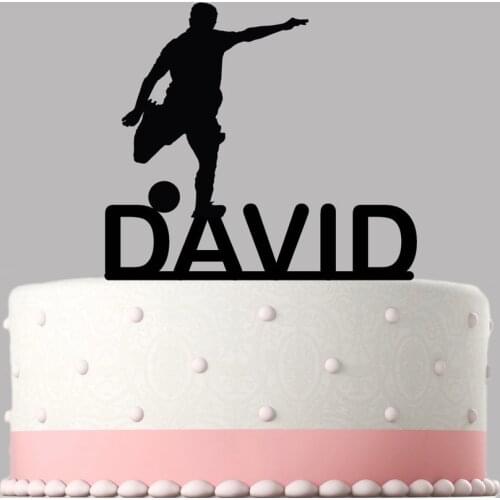 Custom name Happy Birthday cake topper,Footballer Football Silhouette cake topper,Footballer Birthday Party decor Supplies