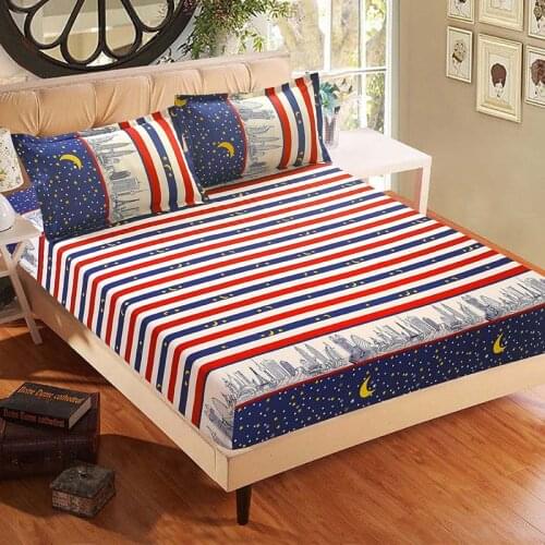 Bed Sheet With Pillowcase Blue Flower Printed Bed Linen Queen Size Mattress Covers Fitted Sheet Sets With Elastic57