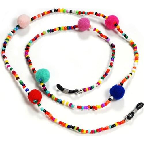 Colorful Beaded Plush Ball Glasses Strap Anti Slip Sunglasses Chain Necklace Spectacle Rope Lanyard
