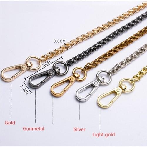 Silver Gold Gunmetal 6 Mm Thickness Fashion High Quality Metal Bag Strap With Long Snap Hooks Accessories Handles Handbag Chain