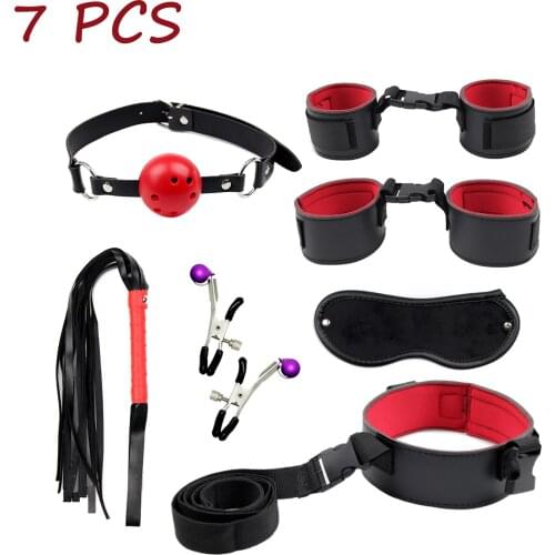 Sexy Leather BDSM Kits Plush Sex Bondage Set Handcuffs Sex Games Whip Gag Nipple Clamps Sex Toys For Couples Exotic Accessories