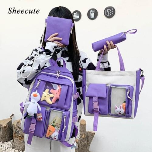 School Backpack Childrens Schoolbag Student Backpacks for Teenagers Girls School Bags Shoulder Bag Orthopedic Backpack 4pcs/set