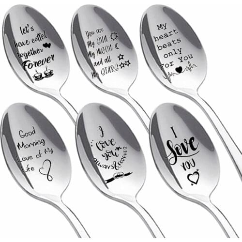 Stainless Steel Spoon Cutlery Unique Valentines Day Personalized Spoon Ettuce Dessert Salad Spoon for Friends Family Lover