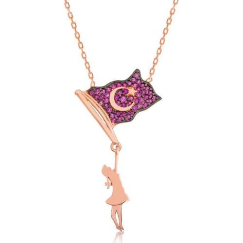 Tevuli 925 Sterling Silver Holding Flag Girl Necklace