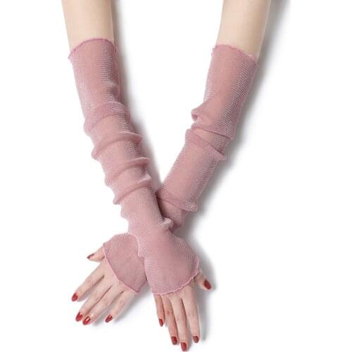 Thin Lace Arm Sleeves for Women Summer Sunscreen Protect Solid Silk Filigree Mesh Warmers Driving Cycling Gloves Cover Sleev