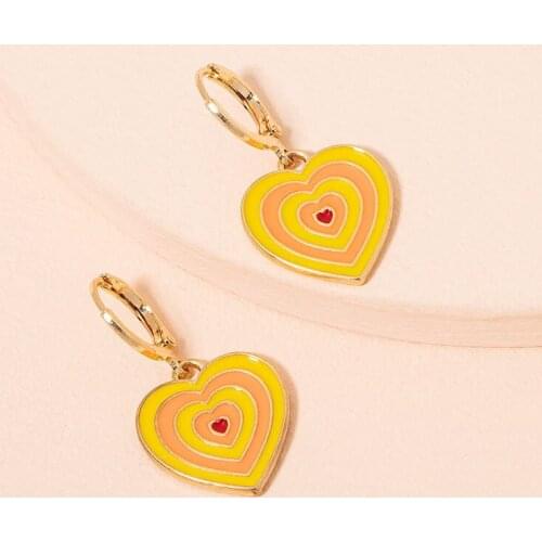 Vintage Multicolor Metal Peach Heart Shape Drop Earrings New Korean Fashion Earing Jewelry Elegant Unique Oil Drip Earring Party