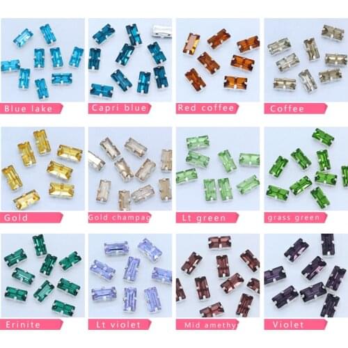 All size 24-Color rectangle sewing glass stone sew on glitter rhinestone jewel Silver plated 4Hole crystal beads clothing design