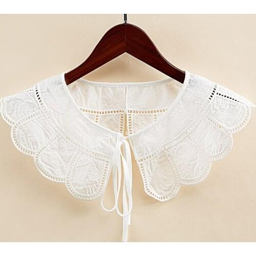 Women Lace-Up Bowknot False Fake Collar Hollow Out Jacquard Petal Big Shawl Wrap Decorative Necklace Cotton Short Poncho Capelet