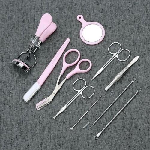 10PCS Kapmore Eyebrow Tool Kit Ergonomic Eyebrow Razor Makeup Scissors Pimple Needle for Women Girls Cosmetic Tool