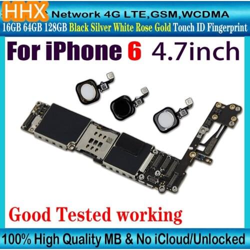 100% Original unlocked for iphone 6 Motherboard With Touch ID for iphone 6 16gb / 64gb / 128gb Mainboard IOS System Free iCloud