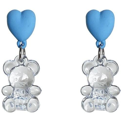 12 pair / lot fashion jewelry accessories plastic resin cute transparent bear anime earrings