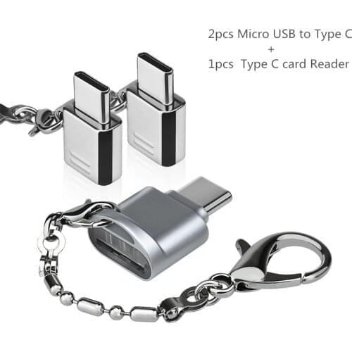 3pcs/set USB Type C Adapter Micro USB Convert Connector Micro SD TF Card Reader With Key Chain For Cellphone Tablet Laptop