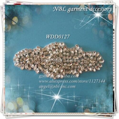 30pcs) Wholesale bridal beaded sewing silver crystal rhinestone pearl applique iron on for wedding dresses headbadn WDD0127