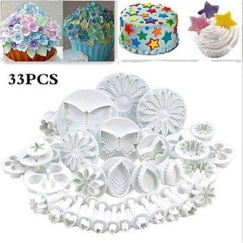 33pcs Sugarcraft Cake Decorating Fondant Plunger Cutters Mold kitchen tool accessories