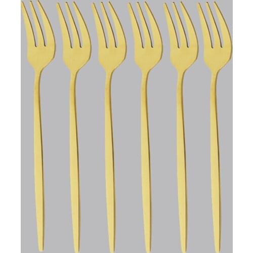6Pcs Cake Fork Dinnerware Set Stainless Steel Small Fruit ForkTableware Cutlery Set Gold Cake Snack Gold Tea Fork Flatware Set
