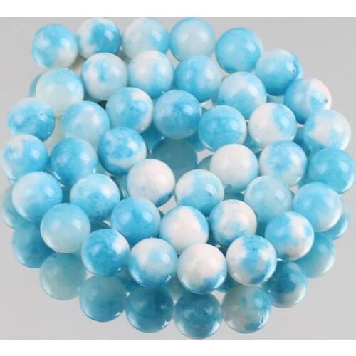 Natural Stone White Blue Persian Jades Beads Round Loose Spacer Beads For Jewelry Making DIY Bracelets 6/8/10/12mm 15"Inches