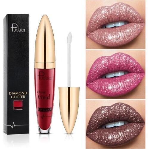 Pudaier 5ml Glitter Lip Gloss Waterproof Long Lasting Red Sexy Matte Liquid Lipsticks Makeup Lip Tint Metallic Pigment Cosmetics
