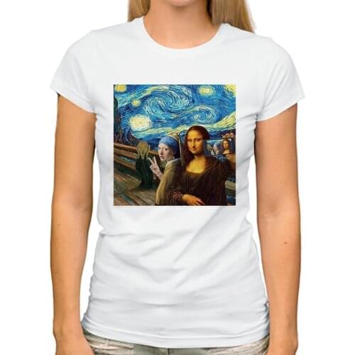 JOLLYPEACH BRAND Mona Lisa Selfie funny tshirt women 2018 summer new white casual short sleeve femme Skrik t shirt